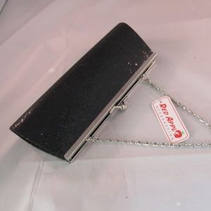 Black Evening Clutch Bag Short Chrome Chain NWT